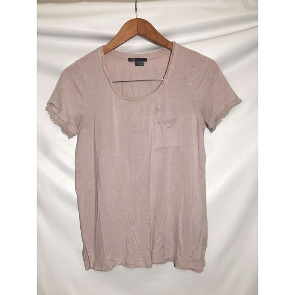 Vince Mixed Media Pocket Tee Womens Small Short Sleeve Silk Trim‎ $145 - Picture 1 of 6